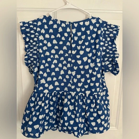 THML Blue Heart Print Flutter Sleeve Top - Picture 8 of 10